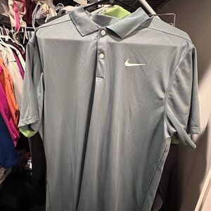 Nike Men's Slate Gray Short-Sleeve Dri-FIT Polo with White Swoosh
